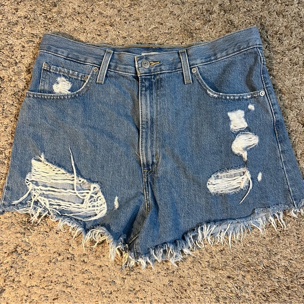 Levi's High Waisted Mom Shorts Jean Shorts with Distressed Frayed Hem